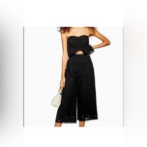Topshop‎ Black Broderie Anglaise Jumpsuit Sz 12